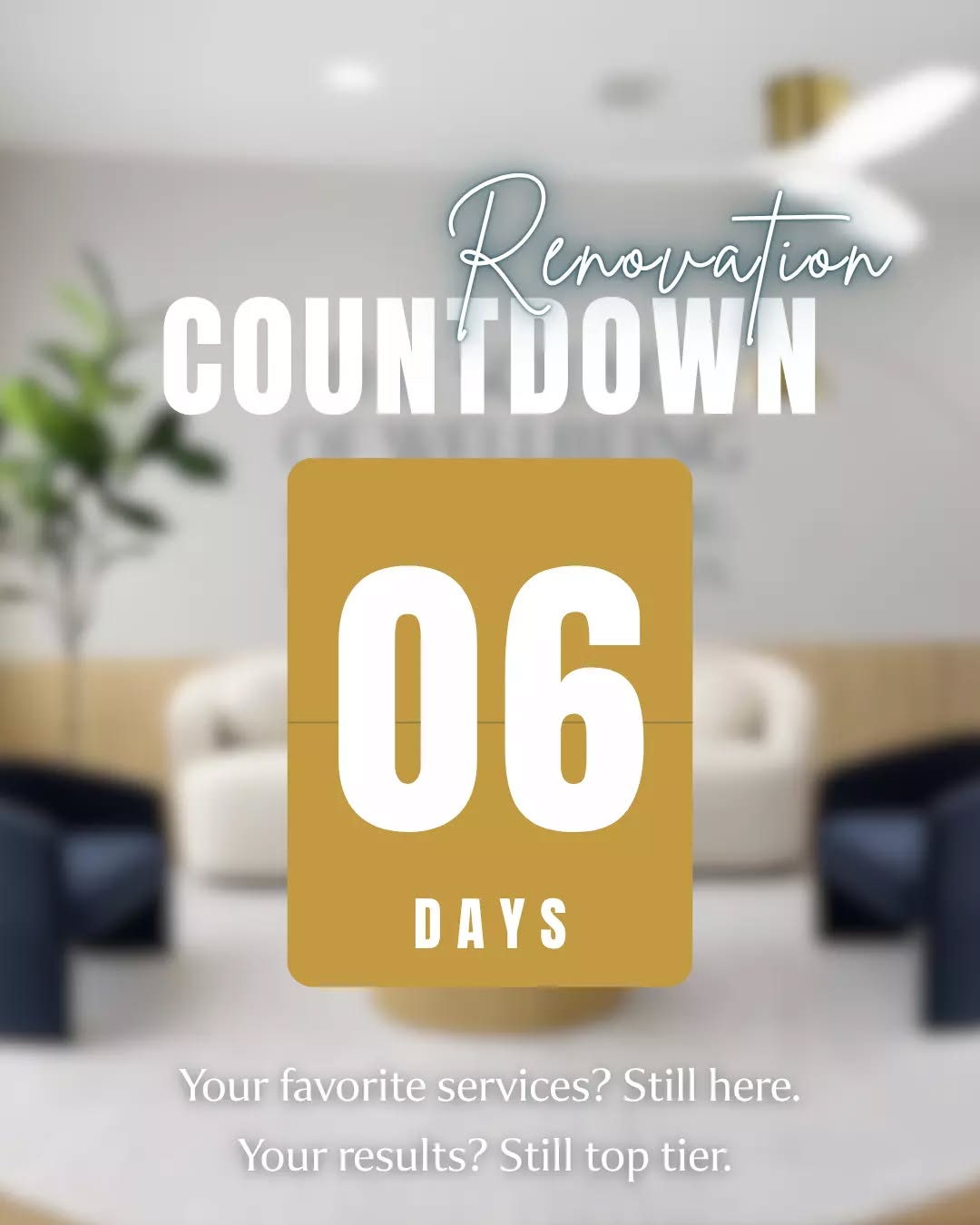 Let’s clear it up…
Your favorite services? Still here.
Your results? Still top tier. ✨
We’re not changing what works, we’re elevating where it happens.

Reopening April 6. 🗓️